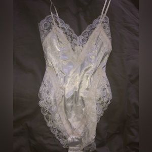 Vintage 80s Trashy Lingerie Satin Bridal Bodysuit